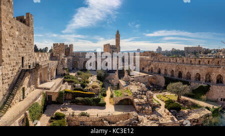 Panorama of David's tower in old city of Jerusalem Stock Photo