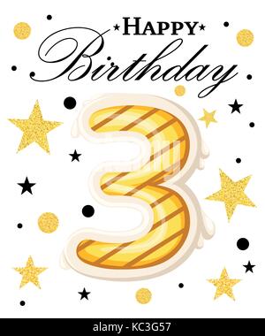 Third Year Anniversary Celebration Design 3 year anniversary background with red ribbon and confetti on white. Poster or brochure template. Vector ill Stock Vector