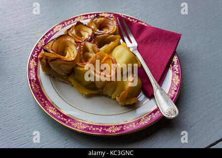 Tarte aux Pommes 'bouquet de roses', as served at a French tea room, Normandy, France Stock Photo