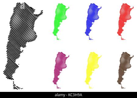 Argentina map vector illustration, scribble sketch Argentine republic Stock Vector
