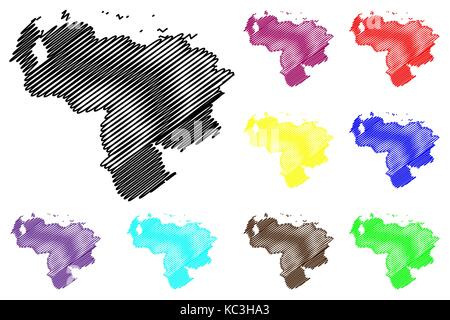 Venezuela map vector illustration, scribble sketch Venezuela Stock Vector