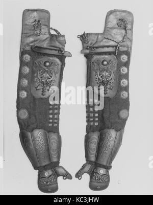 Pair of Sleeves (Kotē), early 18th century, Japanese, Iron, chainmail, silk, Armor Parts-Arms & Shoulders Stock Photo
