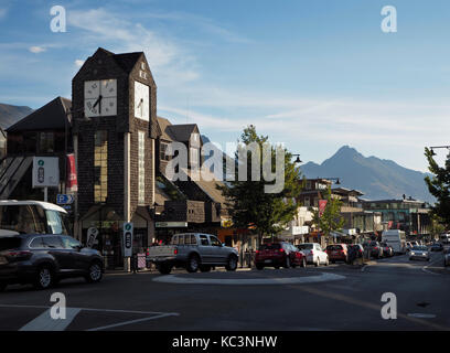 Clock Tower in Queenstown, New Zealand Stock Photo