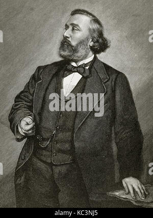 Leon Gambetta (1838-1882). French statesman. Portrait. Engraving. Stock Photo