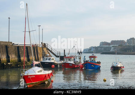 Boats moored in Viking Bay, Broadstairs, Thanet, East Kent UK Stock Photo