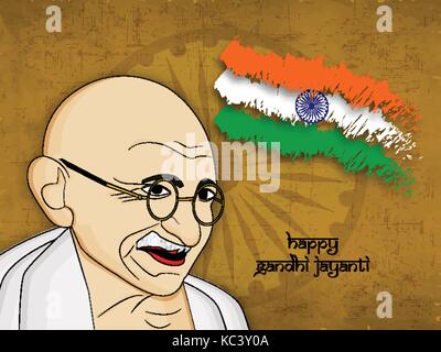 2nd October. Gandhi Jayanti. Abstract sketch of Mahatma Gandhi with ...