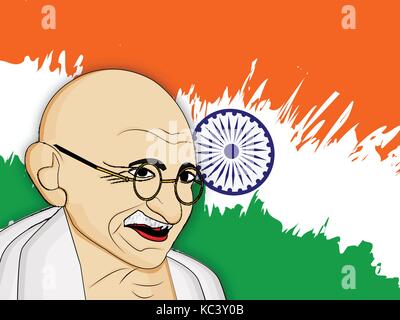 2nd October. Gandhi Jayanti. Abstract sketch of Mahatma Gandhi with ...
