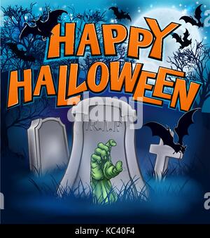 Happy Halloween Monster Zombie Cartoon Sign Stock Vector