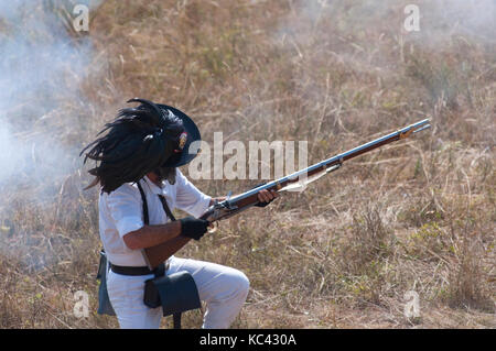 Italy, Lombardy, Ponti Sul Mincio, Forte Ardietti, Soldier Holding  Flintlock Rifle Stock Photo