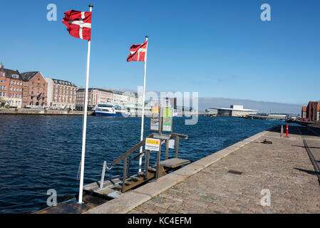 On the Christianshavn side of Copenhagen harbour towards the Royal Danish Opera House in Denmark Stock Photo
