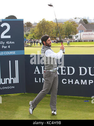 St Andrews UK. 2nd Oct, 2017. Adrián Otaegui plays a practice round at The Alfred Dunhill Links Championship, St Andrews Old course Monday, 2nd October 2017 Credit: Derek Allan/Alamy Live News Stock Photo
