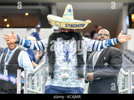 October 01, 2017: A Dallas fan dresses up during an NFL football game  between the Los Angeles Rams and the Dallas Cowboys at AT&T Stadium in  Arlington, TX Los Angeles defeated Dallas