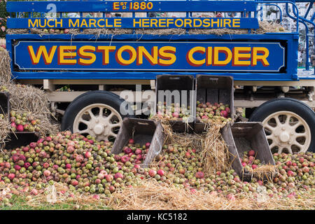 Westons Cider wooden cart and apples display at the Malvern autumn show, Worcestershire, UK Stock Photo