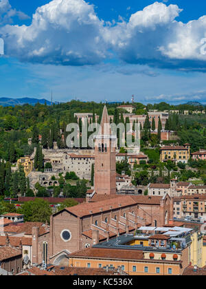 View from Torre dei Lamberti over the city with Church Santa Anastasia, Verona, Veneto, Italy, Europe Stock Photo