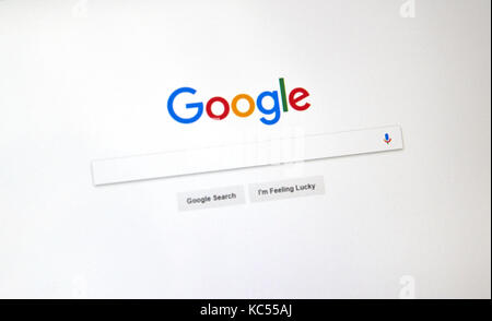 MONTREAL, CANADA - OCTOBER 2, 2017: Google USA search page. Google, is a web search engine developed by Google. Stock Photo