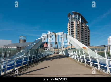 The Lowry Footbridge in Salford Quays, England. Stock Photo