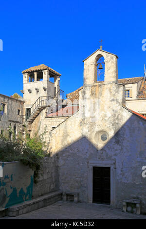 Church of St Peter and the House of Marco Polo, Korcula Town, Korcula Island, Croatia, Dalmatia, Dalmatian Coast, Europe. Stock Photo