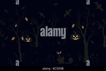 Halloween Background with silhouettes. Seamless Pattern. Halloween Vector Card, texture or background. Vector Art. Stock Vector