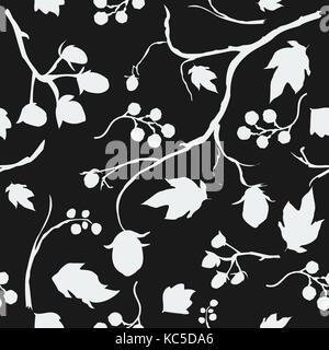 Floral Seamless Pattern. Hand Drawn Creative Sprays with berries. Artistic design on black background, blossom. For backgrounds, wallpapers, fabric, p Stock Vector