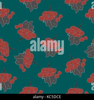 Seamless Pattern Of Rowan Spray, old traditional artistic style. Rowan Bunch with Berries. Stock Vector