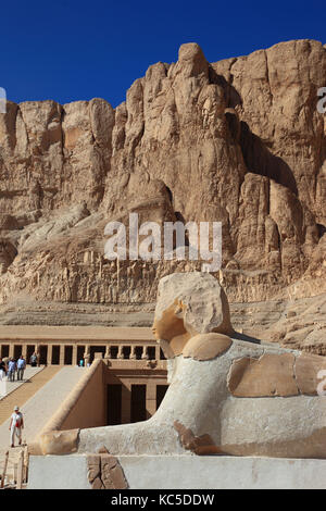 The mortuary temple of the first female Pharaoh Hatshepsut, Hatshepsut temple at Deir el-Bahari on the west bank of the Nile at Thebes, Africa, Egypt Stock Photo