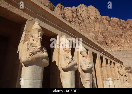 The mortuary temple of the first female Pharaoh Hatshepsut, Part of the Hatshepsut temple complex at Deir el-Bahari on the west bank of the Nile at Th Stock Photo