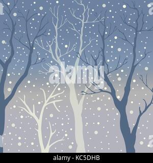 Winter Trees Background. Winter landscape with trees, snow. Snow In Forest. Vector Illustration. Stock Vector