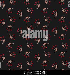 Seamless Red Berry Pattern. Hand drawn, whimsical modern style. Vector Illustration. Stock Vector
