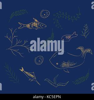 Hand Drawn Marine Life. Vector Illustration Stock Vector Image & Art ...