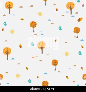 Seamless Autumn Pattern with yellow trees. Vector Illustration Stock Vector