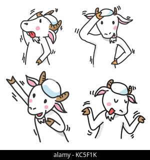Set of Goat Cartoon Character, hands up, confused, happy-Vector Illustration Stock Vector