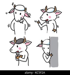 Set of Goat Cartoon Character,happy and smily, hiding-Vector Illustration Stock Vector