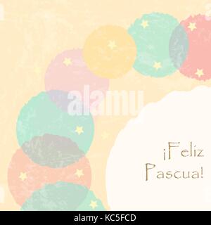 Happy Easter Greeting Card. Spanish Language. Vector Illustration Stock Vector