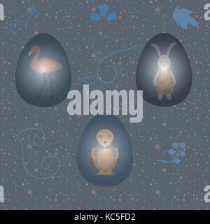 Collection Of Colorful Happy Easter Eggs with animals. Colorful Design Vector Illustration. Stock Vector