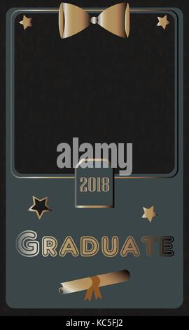 2018 Graduate Photo frame. Rich Golden style on Dark Background. Flat Design. Vector Illustration. Stock Vector