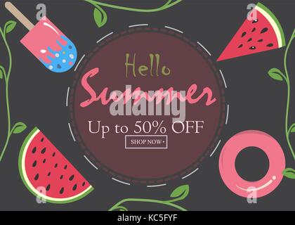 Summer Sale Card with summer objects. Colorful Design. Vector Illustration Stock Vector