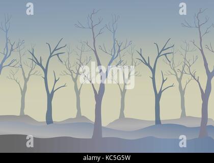 Winter Trees Background. Winter landscape with trees, fog. Cloudy Foggy Day.Vector Illustration Stock Vector