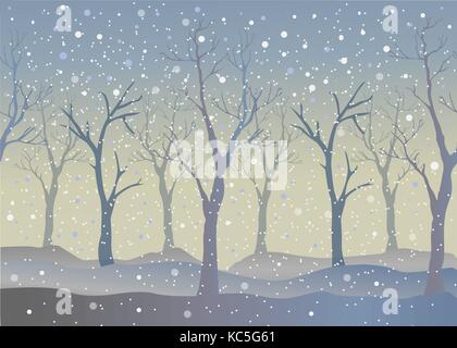 Winter Trees Background. Winter landscape with trees, snow. Snow In Forest. Vector Illustration. Season Nature. Winter Holiday Stock Vector