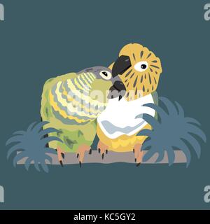 Two cute parrots enjoy their time together. Green Cheek Conures. Vector Illustration Stock Vector