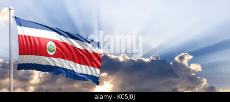 Costa Rica waving flag on blue sky. 3d illustration Stock Photo