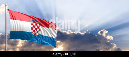 Croatia waving flag on blue sky. 3d illustration Stock Photo