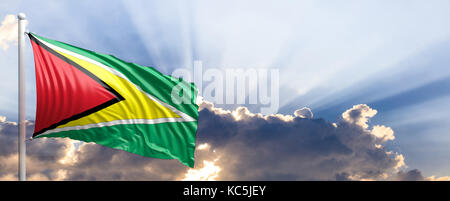 Guyana waving flag on blue sky. 3d illustration Stock Photo