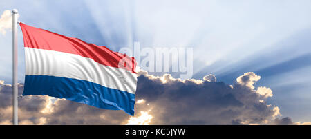 Netherlands waving flag on blue sky. 3d illustration Stock Photo