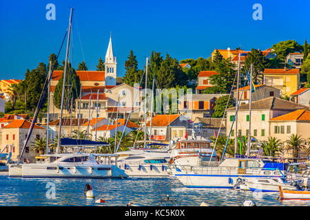 Seafront view at colorful picturesque Rogoznica place on Adriatic coast, Dalmatia region. Stock Photo