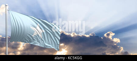 Somalia waving flag on blue sky. 3d illustration Stock Photo