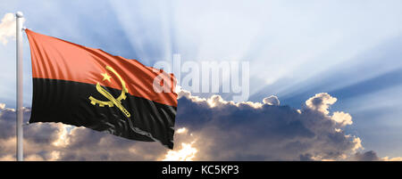 Angola waving flag on blue sky. 3d illustration Stock Photo