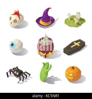 Low poly Halloween decorations Stock Vector