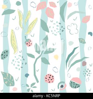 Hand Drawn Seamless Pattern with plants and berries. Artistic Creative Design. Great for backgrounds, backdrops, cars, postcards, invitations, headers Stock Vector