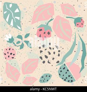 Hand Drawn Seamless Pattern with plants and berries. Artistic Creative Design. Great for backgrounds, backdrops, cars, postcards, invitations, headers Stock Vector