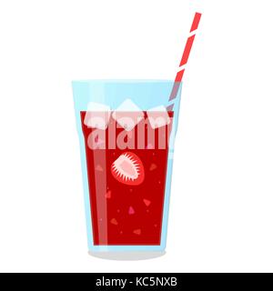 Strawberry and cherry mix smoothie in a glass jug. Stock Vector
